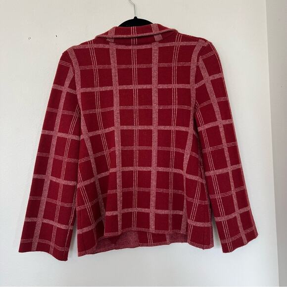 Anthropologie Moth Red Windowpane Plaid Knit Blazer Jacket - Picture 9 of 10